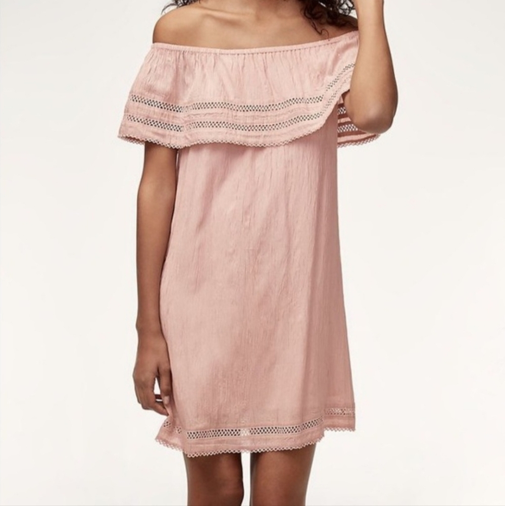 Aritzia Wilfred Emmie Off The Shoulder Lace Dusty Pink Modal Boho Dress Size M
